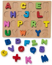 Load image into Gallery viewer, Multicolor alphabet learning wood block puzzle