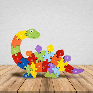 Wooden Dinosaur Alphabet Puzzle-Multicolor, Educational Puzzle No. 26, Wooden Box Packaging-The perfect product for school, home, office learning-Fun learning activities for young students