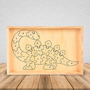 Wooden Dinosaur Alphabet Puzzle-Multicolor, Educational Puzzle No. 26, Wooden Box Packaging-The perfect product for school, home, office learning-Fun learning activities for young students