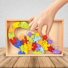 Load image into Gallery viewer, Wooden Dinosaur Alphabet Puzzle-Multicolor, Educational Puzzle No. 26, Wooden Box Packaging-The perfect product for school, home, office learning-Fun learning activities for young students
