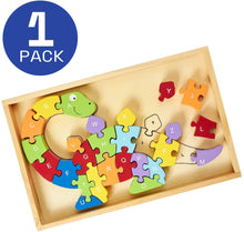 Load image into Gallery viewer, Wooden Dinosaur Alphabet Puzzle-Multicolor, Educational Puzzle No. 26, Wooden Box Packaging-The perfect product for school, home, office learning-Fun learning activities for young students
