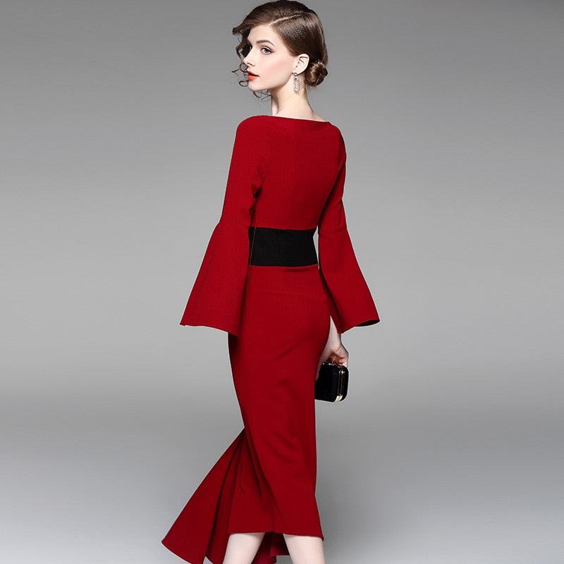 New irregular waist-tightening dress