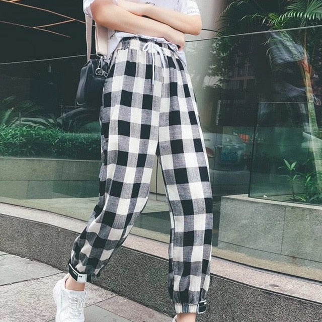 Plaid Harem Pants Women Autumn Casual Pants