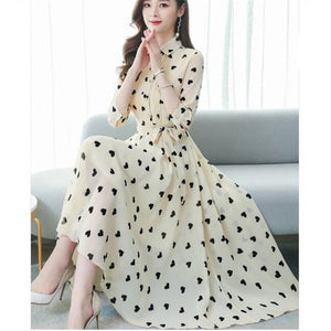 seven-point sleeves temperament chiffon floral big swing dress women