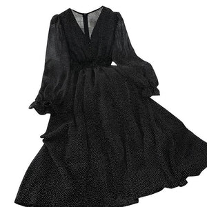 New Autumn V Neck Polka Dot Slim Chiffon Dress