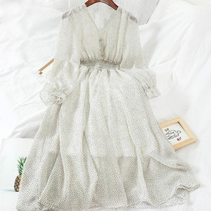 New Autumn V Neck Polka Dot Slim Chiffon Dress
