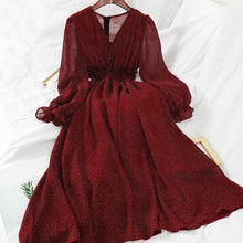 Load image into Gallery viewer, New Autumn V Neck Polka Dot Slim Chiffon Dress
