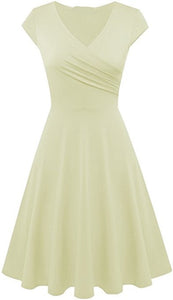 Short-Sleeved Plain Slim-Fit Expandable Dress