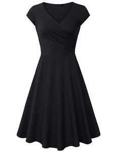 Short-Sleeved Plain Slim-Fit Expandable Dress
