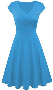 Short-Sleeved Plain Slim-Fit Expandable Dress