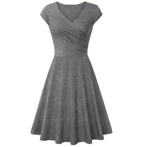 Short-Sleeved Plain Slim-Fit Expandable Dress