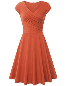 Short-Sleeved Plain Slim-Fit Expandable Dress