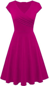 Short-Sleeved Plain Slim-Fit Expandable Dress