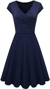 Short-Sleeved Plain Slim-Fit Expandable Dress